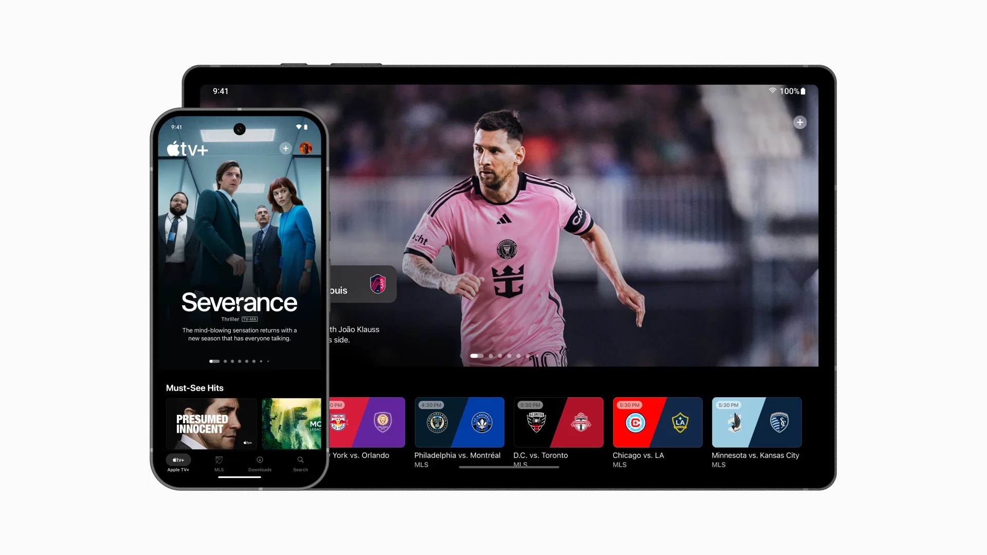 Apple TV+ on Android shown on a phone and a tablet.