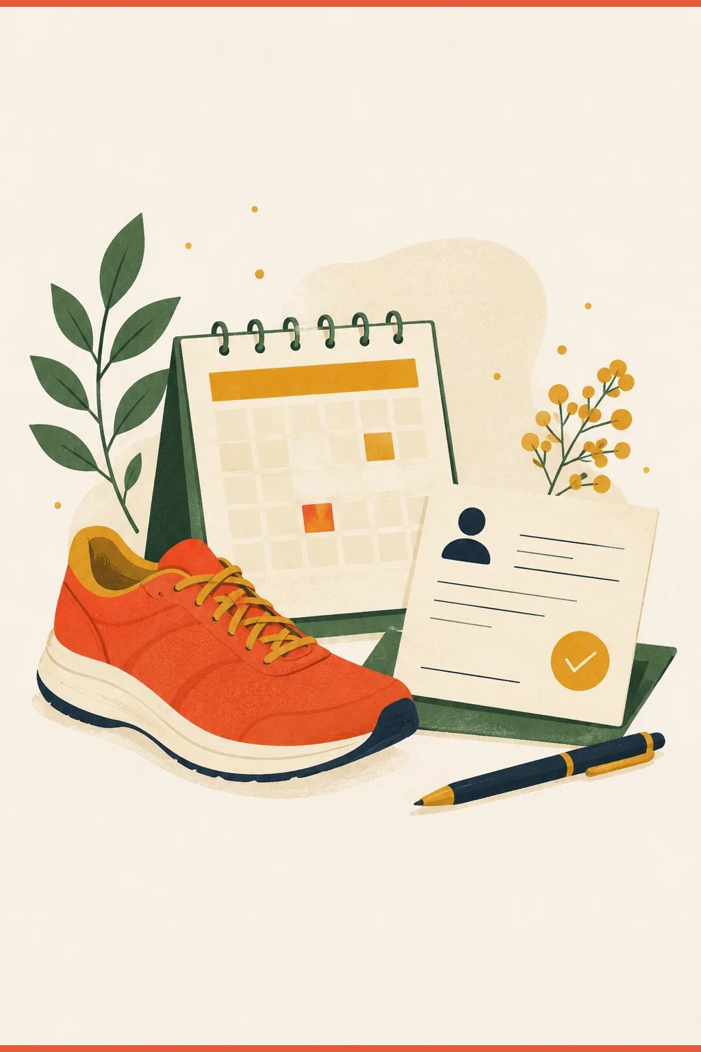 A movement motif alongside a calendar and clinician note, showing exercise as a complement to ADHD treatment, not a replacement.