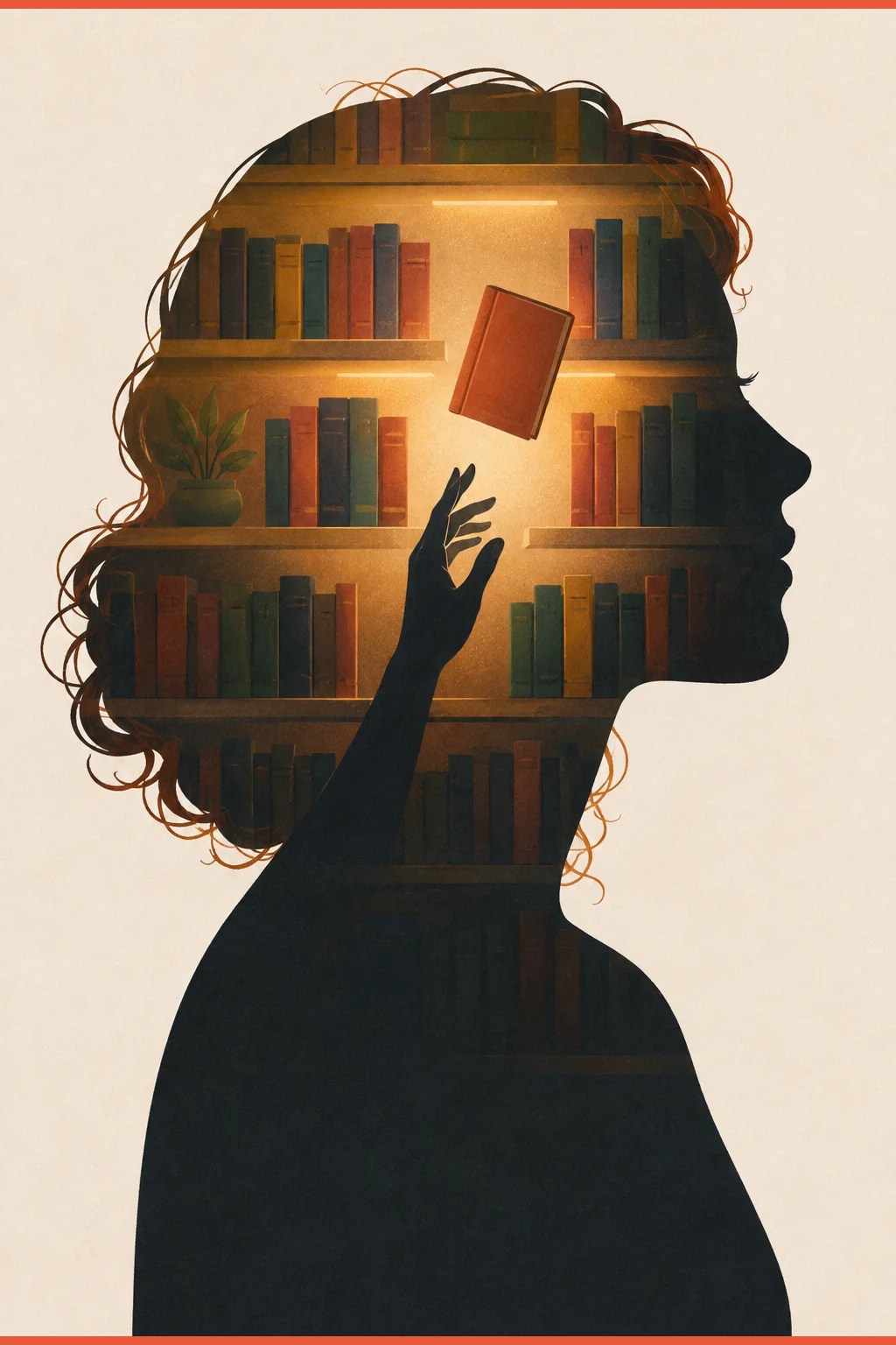 Illustration of the Retrieval Gap: a library inside an ADHD mind with one book just out of reach during an interview