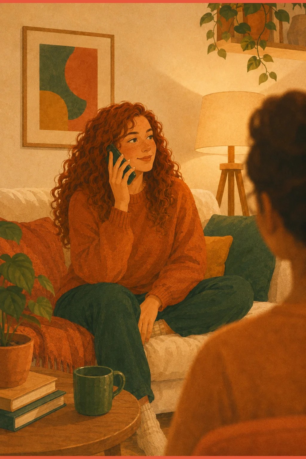 Woman reaching out on a warm supportive phone call, showing that asking for help when self-care collapses is itself self-care