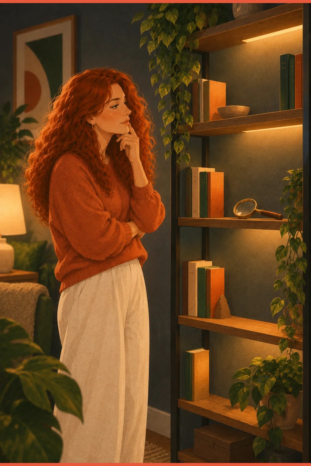 An elegant shelf with a few glowing studies and a visible gap, the honest state of rumination research in ADHD