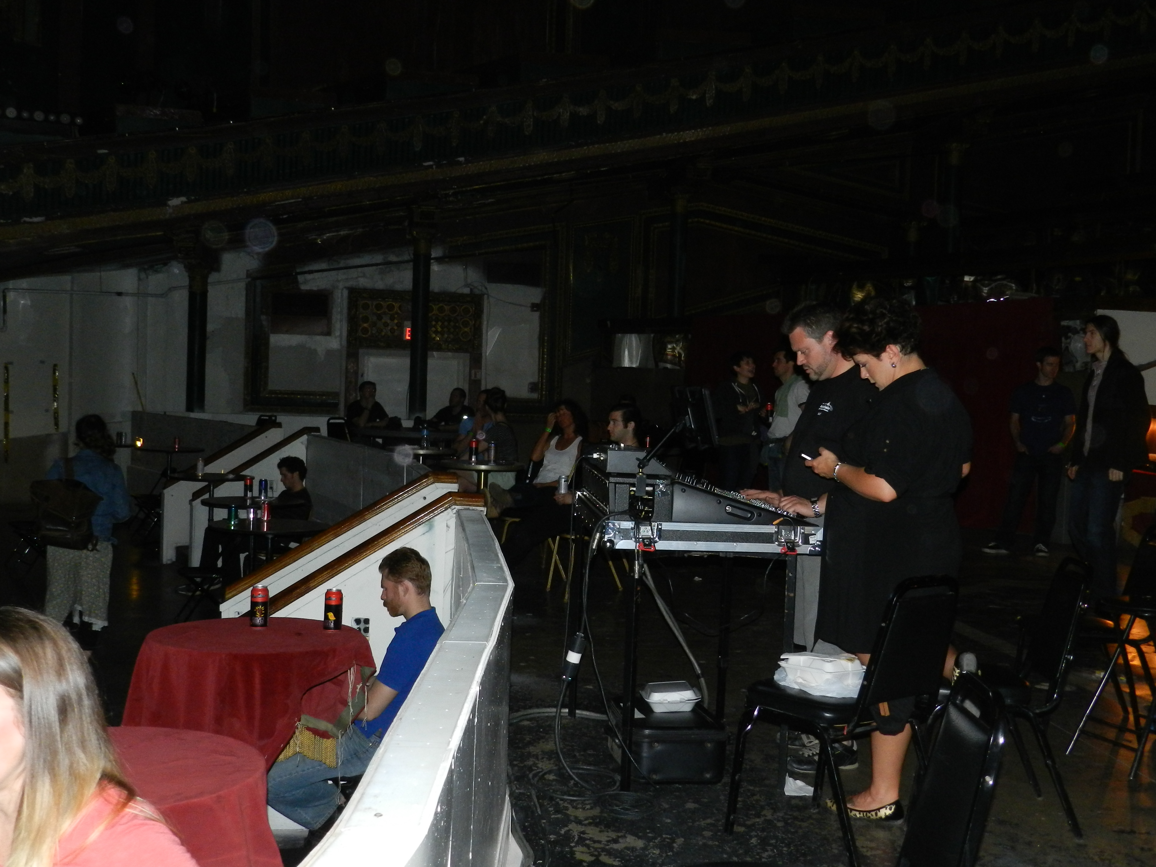 The SXSB concert audience chats and sits down for a drink between acts. The space can hold about 380 people and serves as a black box as of now -- completely flexible in seating, lighting, and sound as it does not have yet have such resources that belong to the theater.