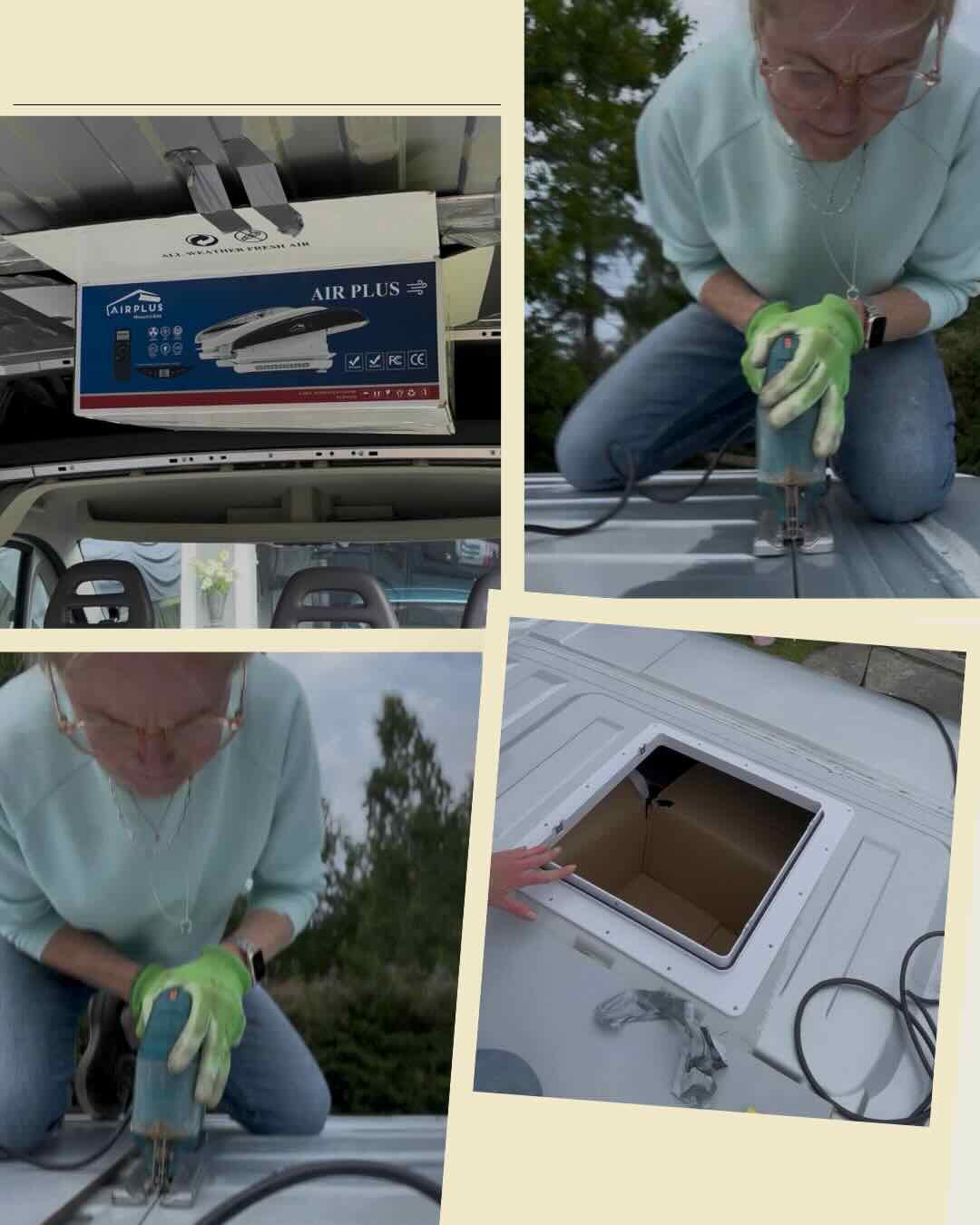 Retkipakun tuulettimen reiaä kattoon sahaaminen