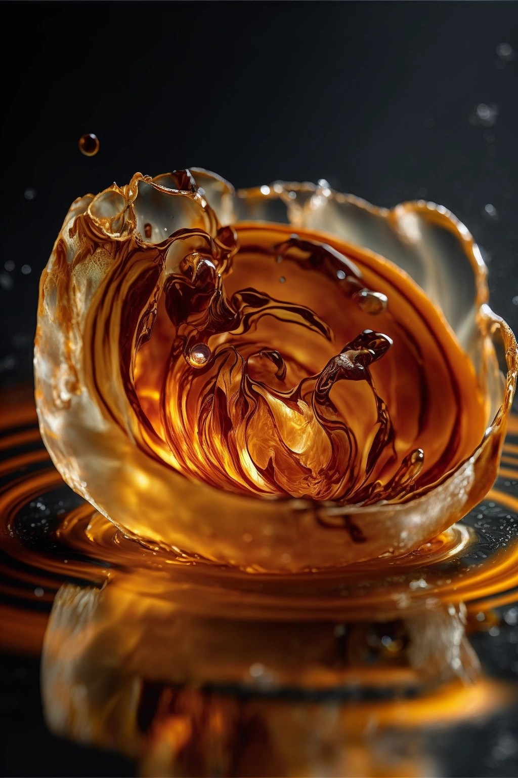 Macro photography created by AI of onion caramelization process