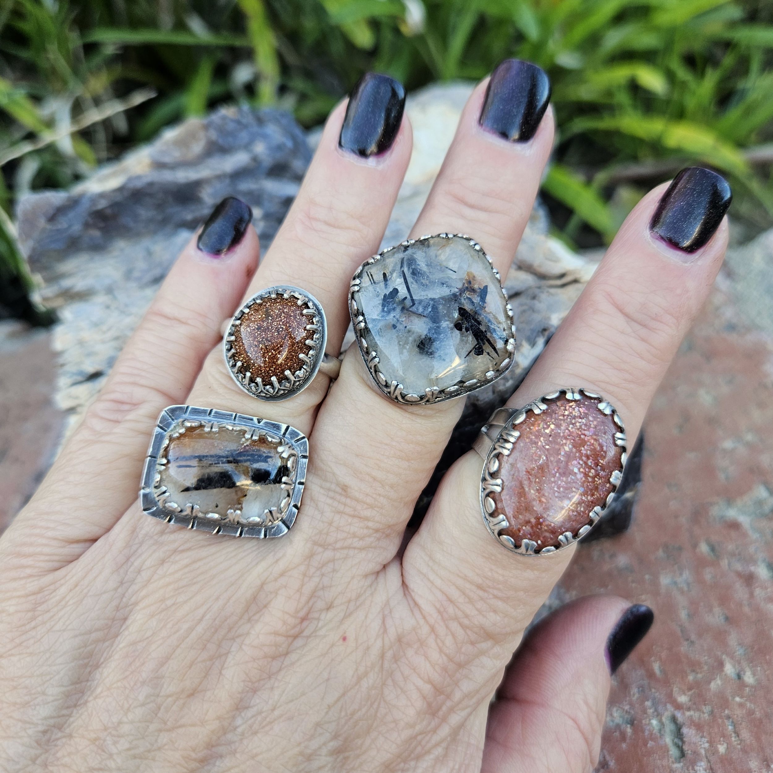 The Sentinel Ring: Square Tourmalinated Quartz & Sterling Silver