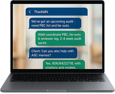 AMN and client chat to facilitate them with bookkeeping and their audit.