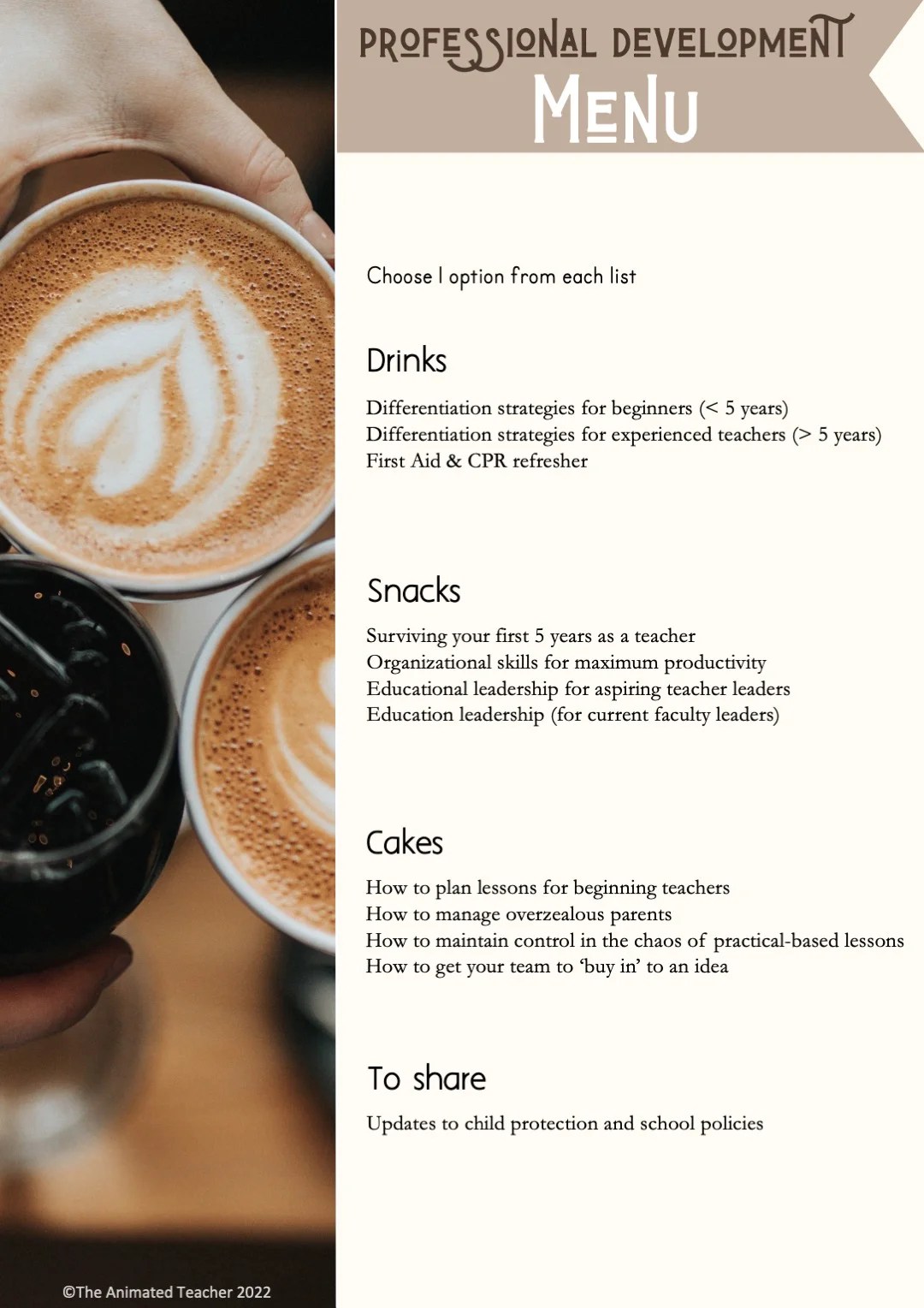 professional development menu example 3