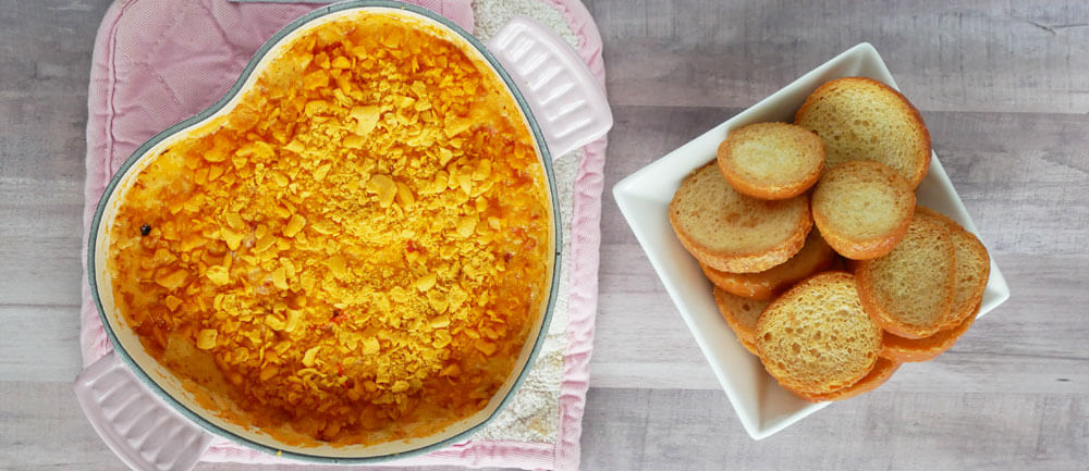 Baked pimento cheese with a cheese cracker crust