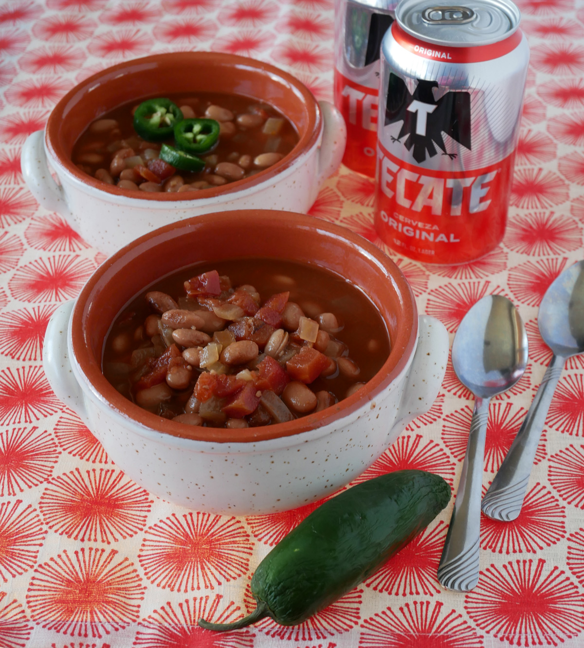 Tecate Mexican beer drunken beans