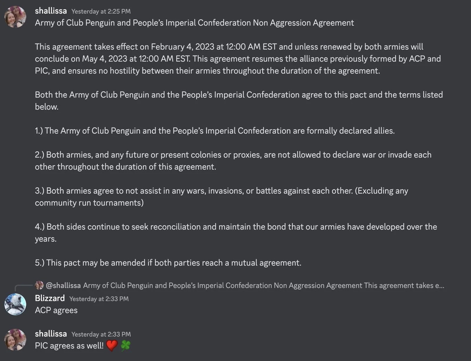 The Non-Aggression Pact with PIC treaty