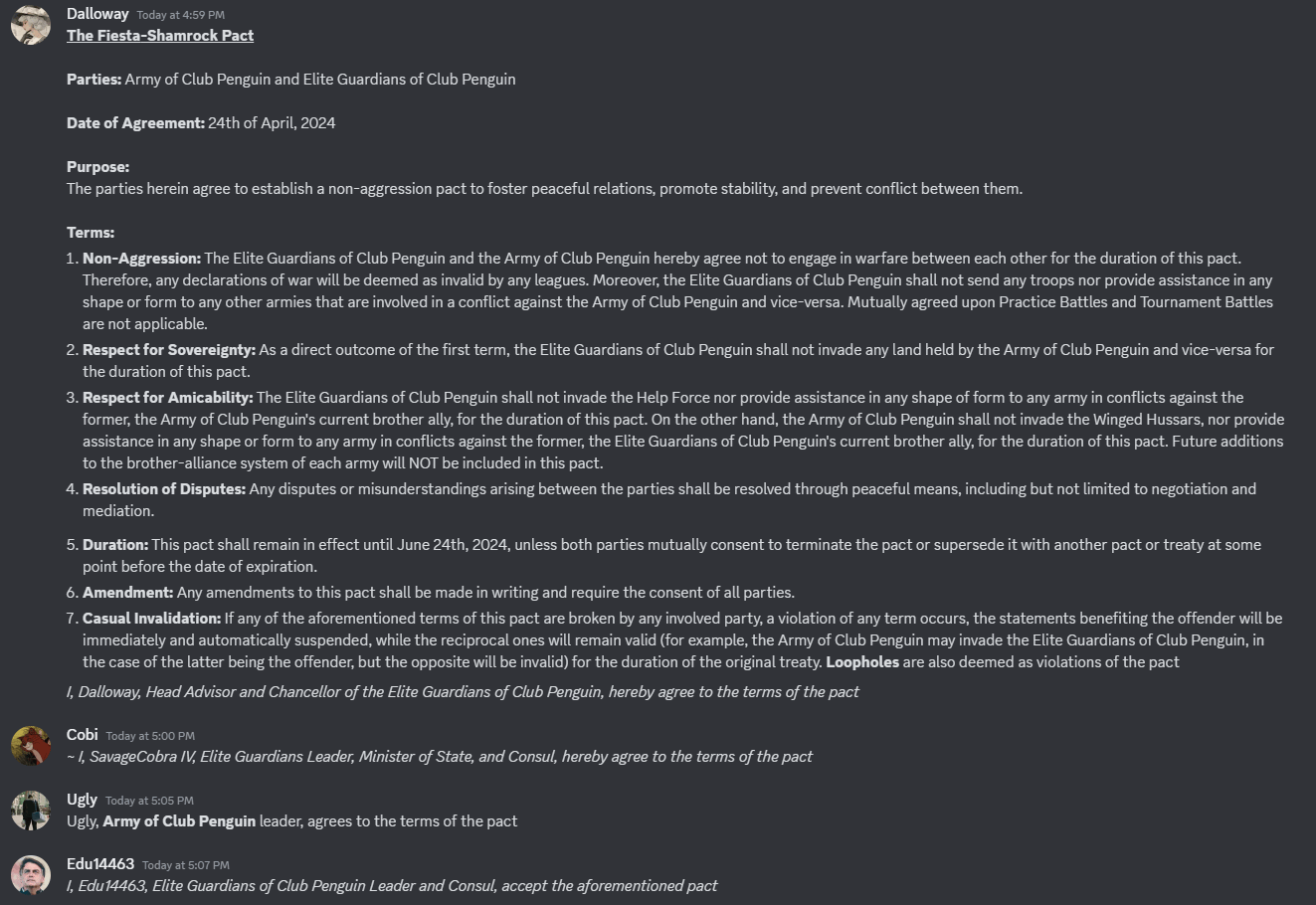 The Non-Aggression Pact with EGCP treaty