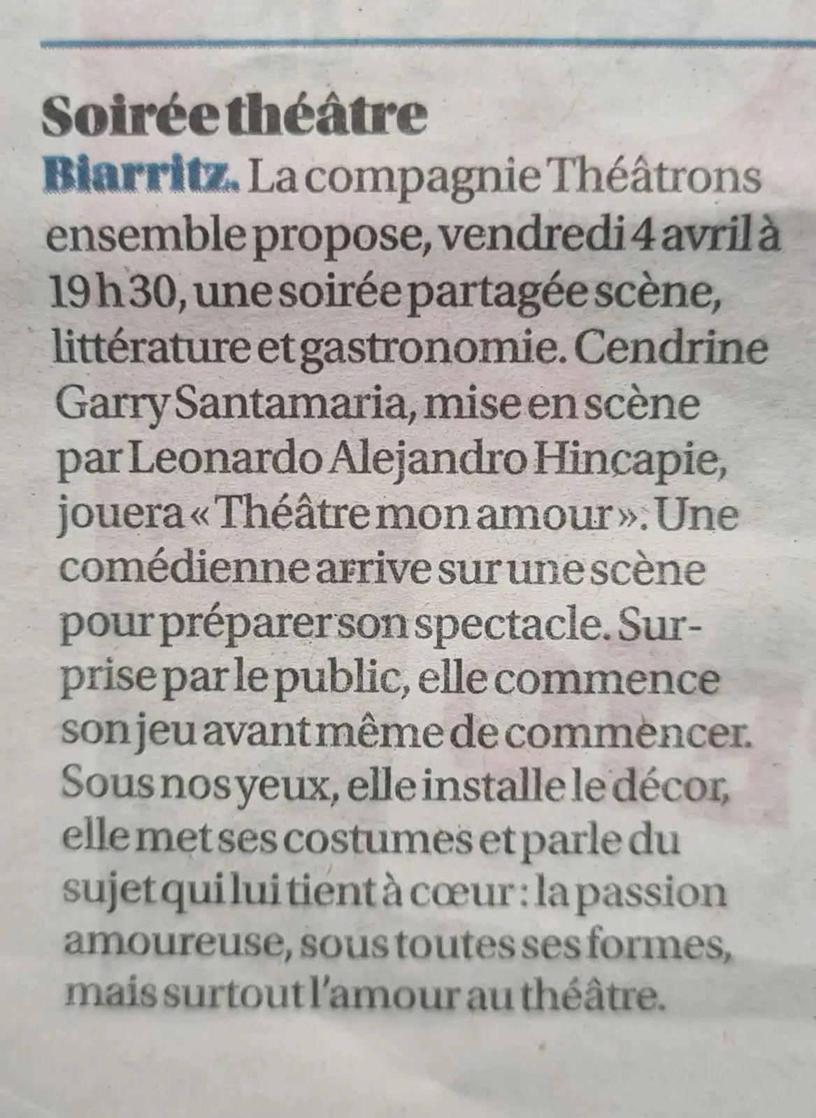 café grand 4 avril Sud Ouest , Théâtre Mon Amour, Cendrine Garry Santamaria