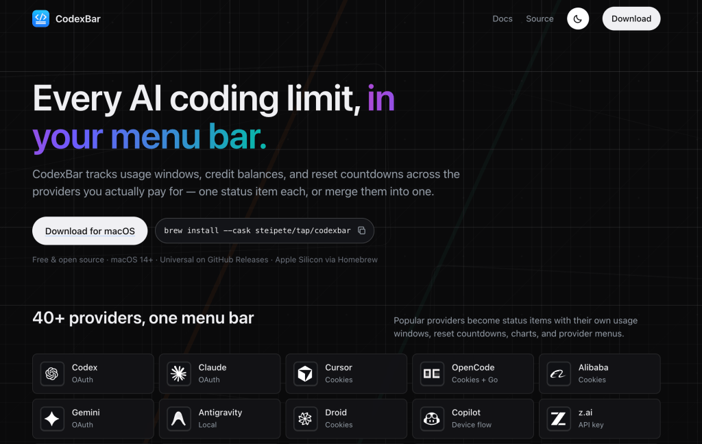 Codexbar Homepage