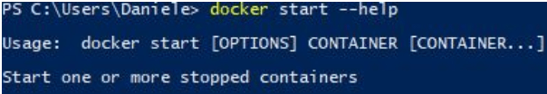 docker start --help command