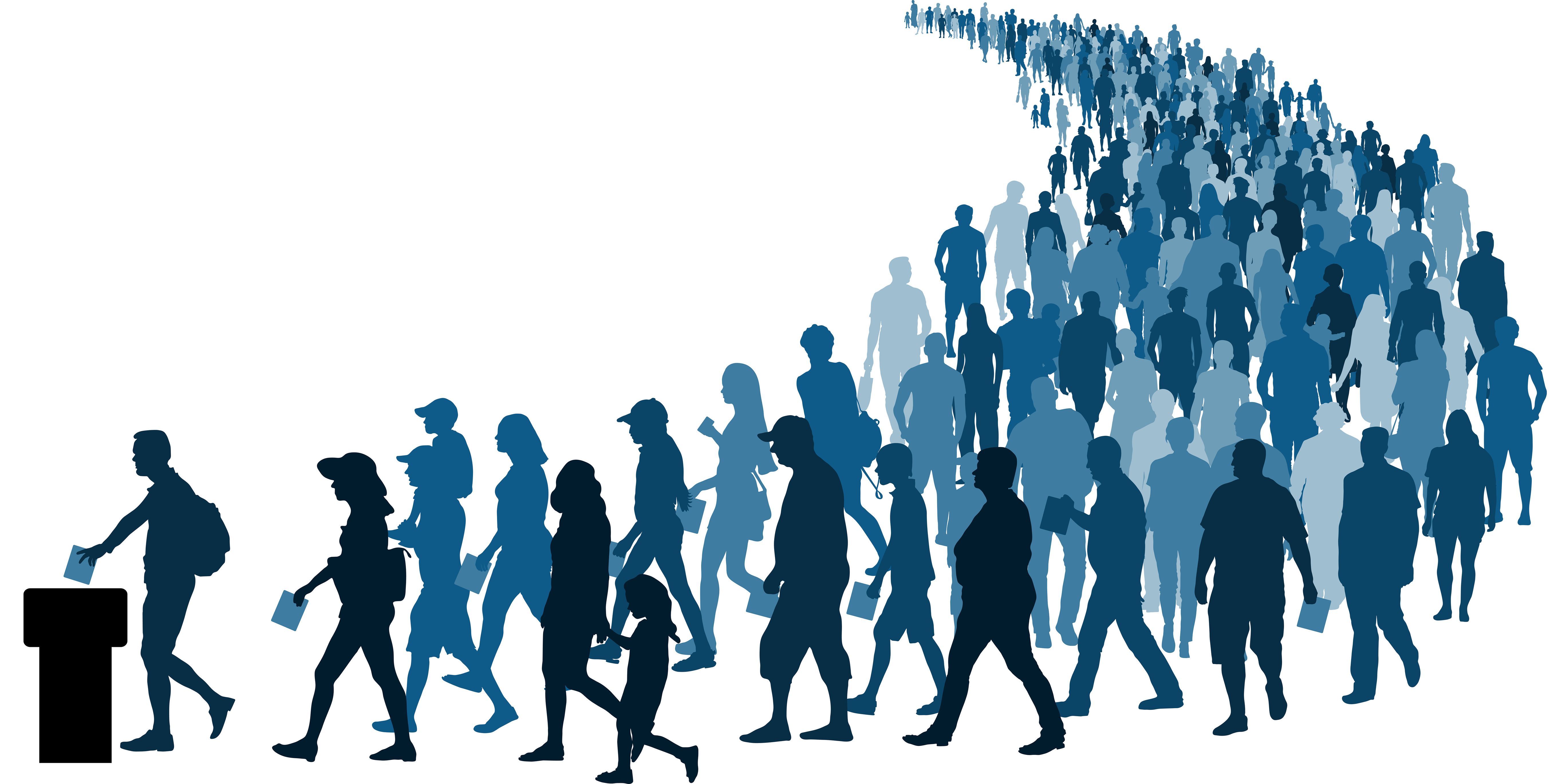 Crowd of people go to the polls to vote