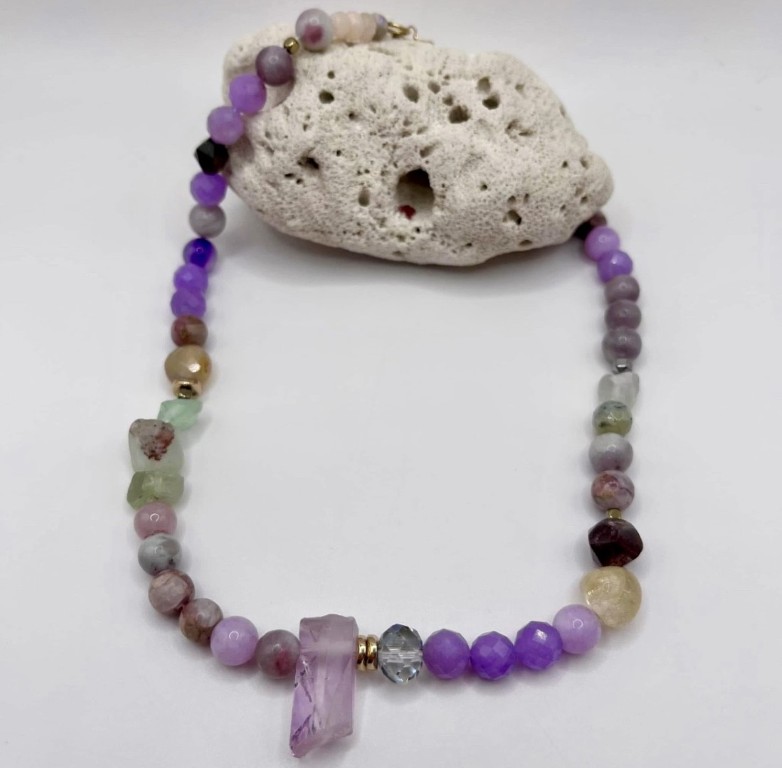 Purple Agate & Fluorite Necklace