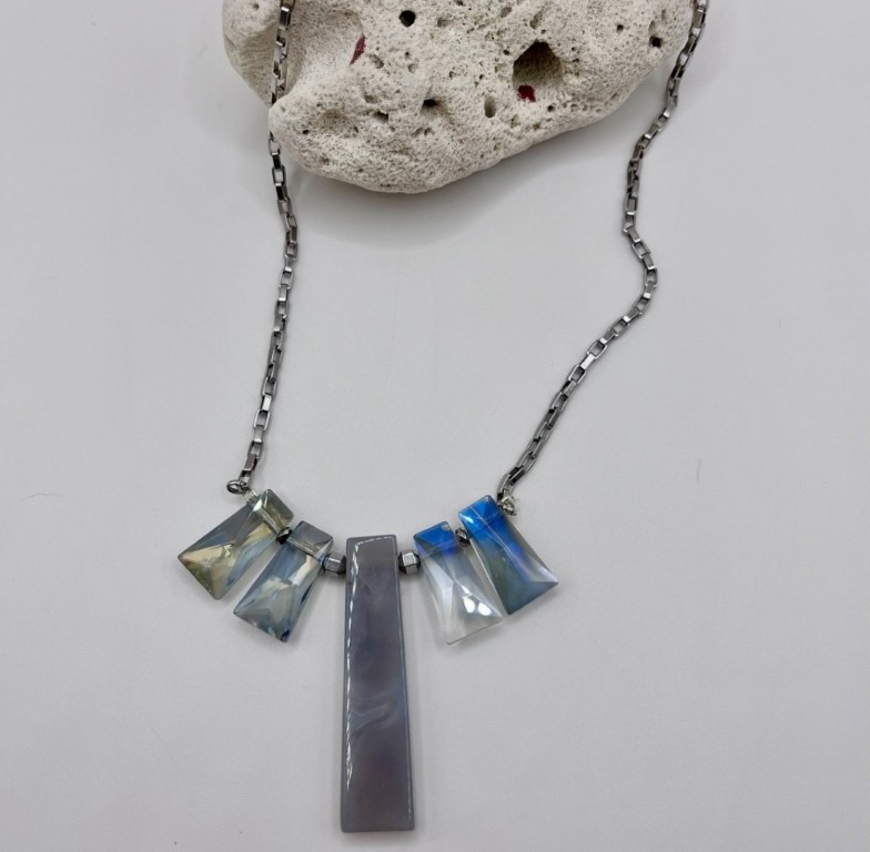 Gray Agate Silver Necklace