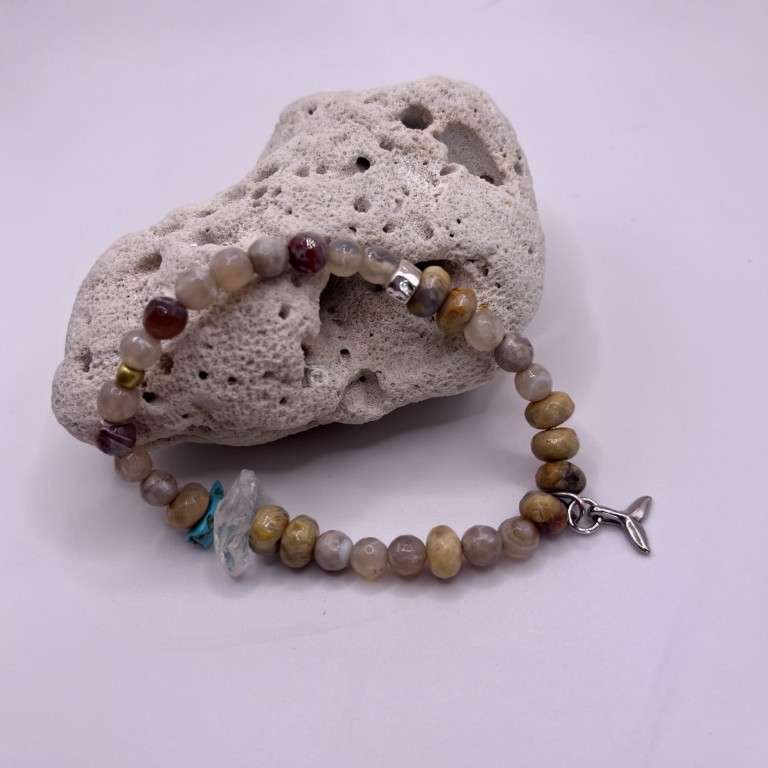 Turquoise Clear Quartz Brown Agate Bracelet