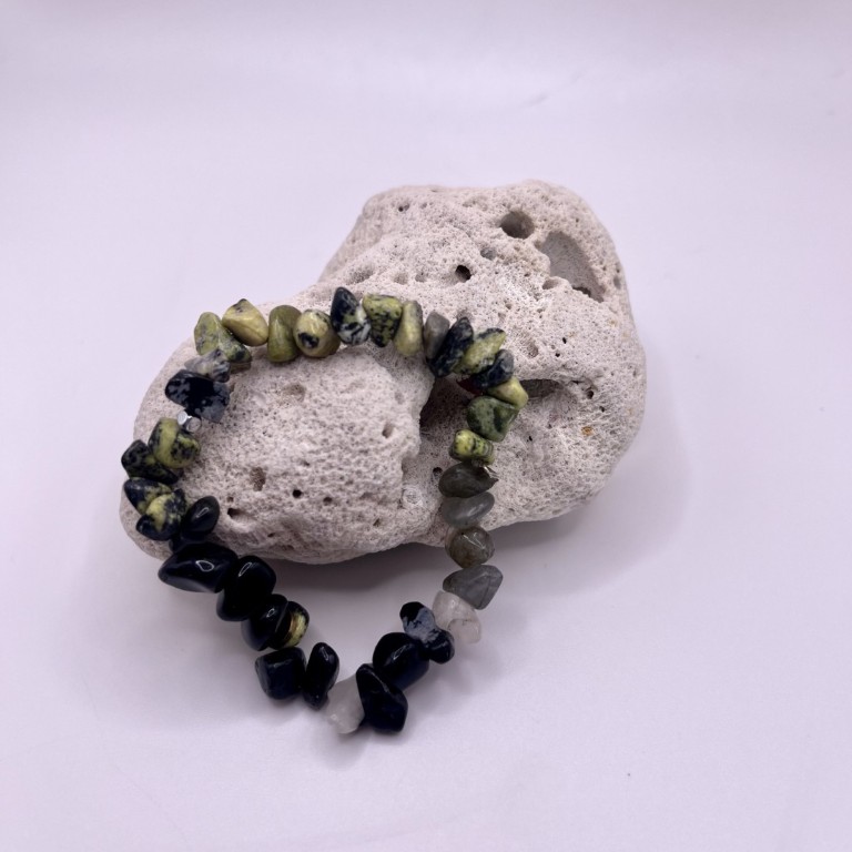 Black Rutilated Quartz & Yellow Turquoise Bracelet