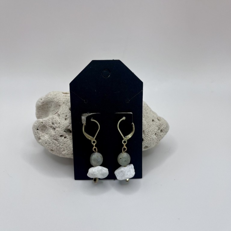 White Quartz & Labradorite Gold Earrings