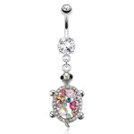 Turtle w/Multi Colored CZs Belly Ring