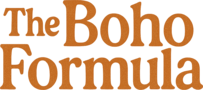 The Boho Formula logo with soft green leaves and warm earthy typography representing bohemian home decor style