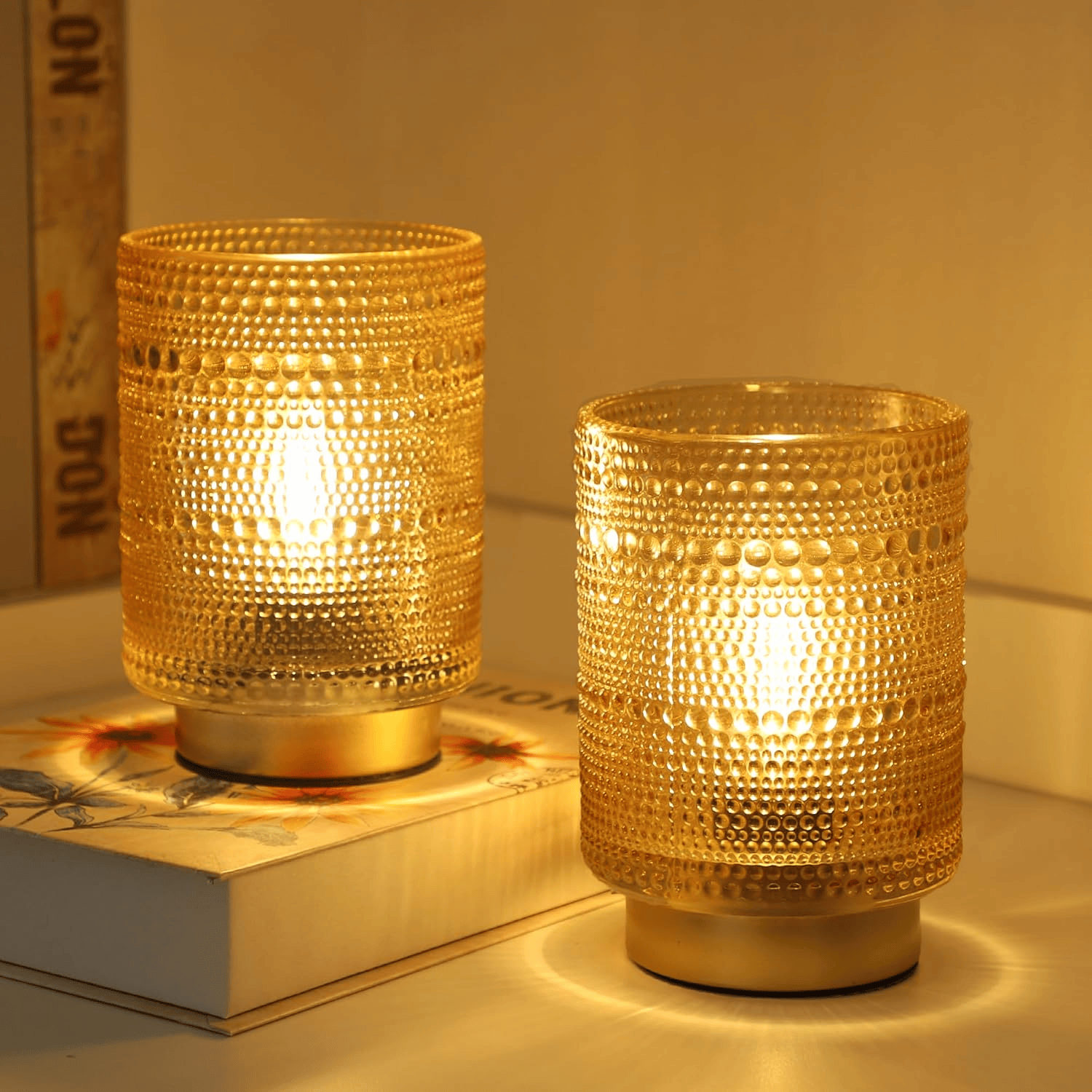 Boho table lamp creating warm lighting for a cozy Fall home