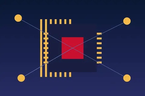 Illustration of an AI chip connected to network nodes for tech and AI news