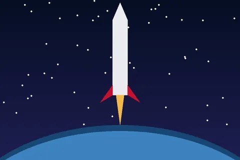 Illustration of a rocket above Earth for space and science technology news
