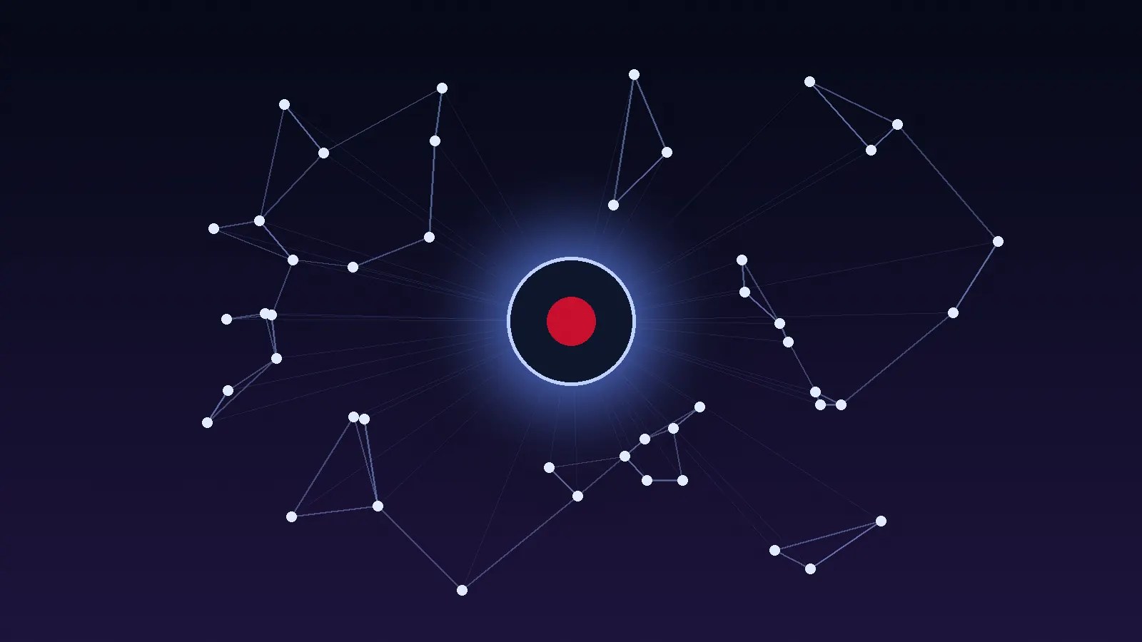 Abstract glowing network hub connecting data points, illustrating data fusion software