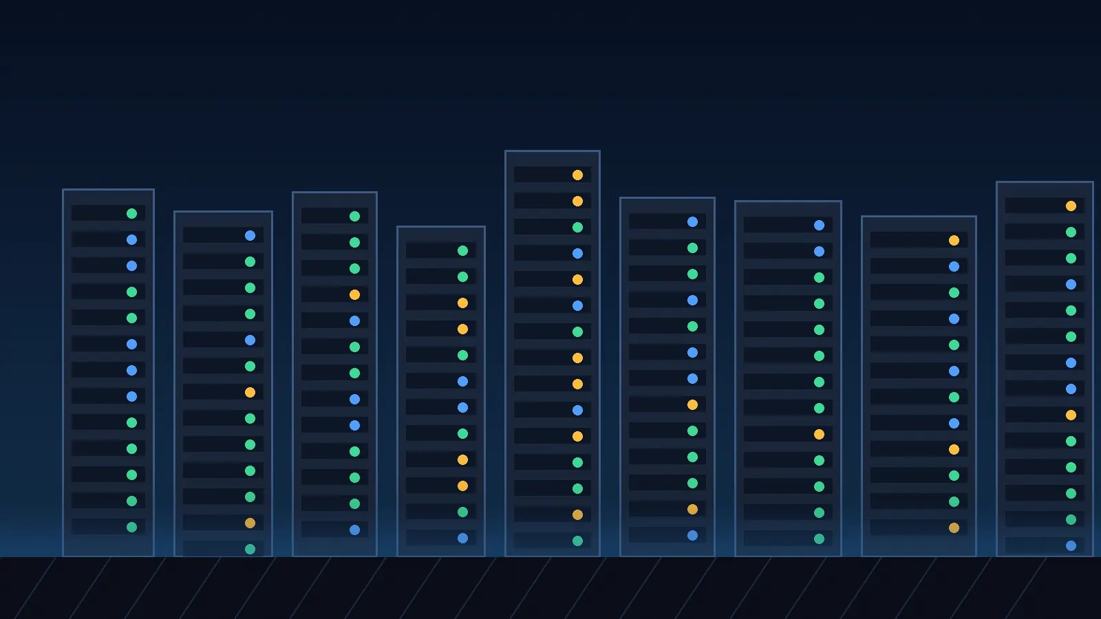 Abstract rows of illuminated server racks representing the growth of US data centers