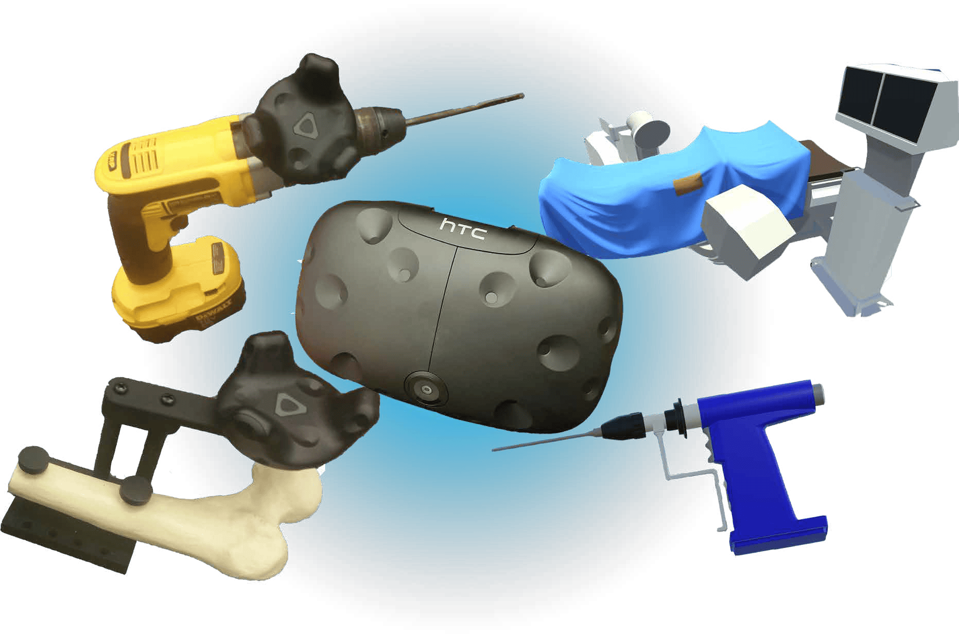 Virtual reality surgical simulator using a real drill and artificial bone
