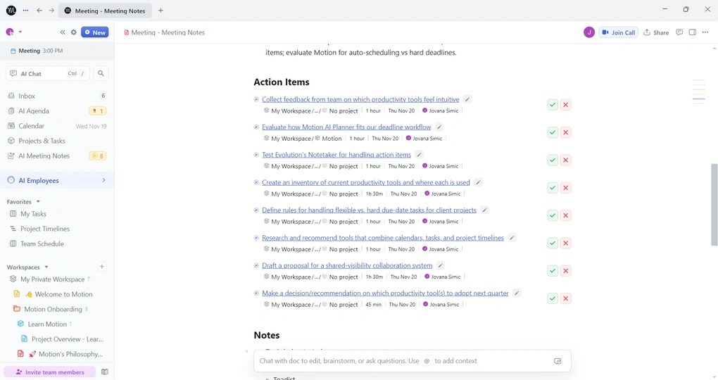 Motion's AI docs feature