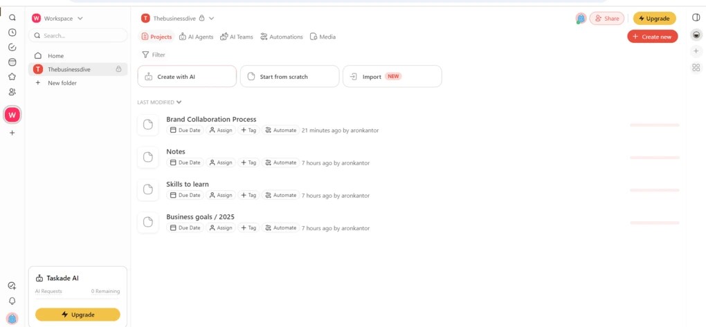 Taskade user interface