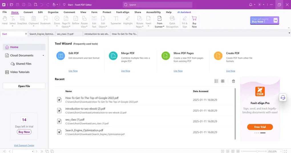 Foxit user interface