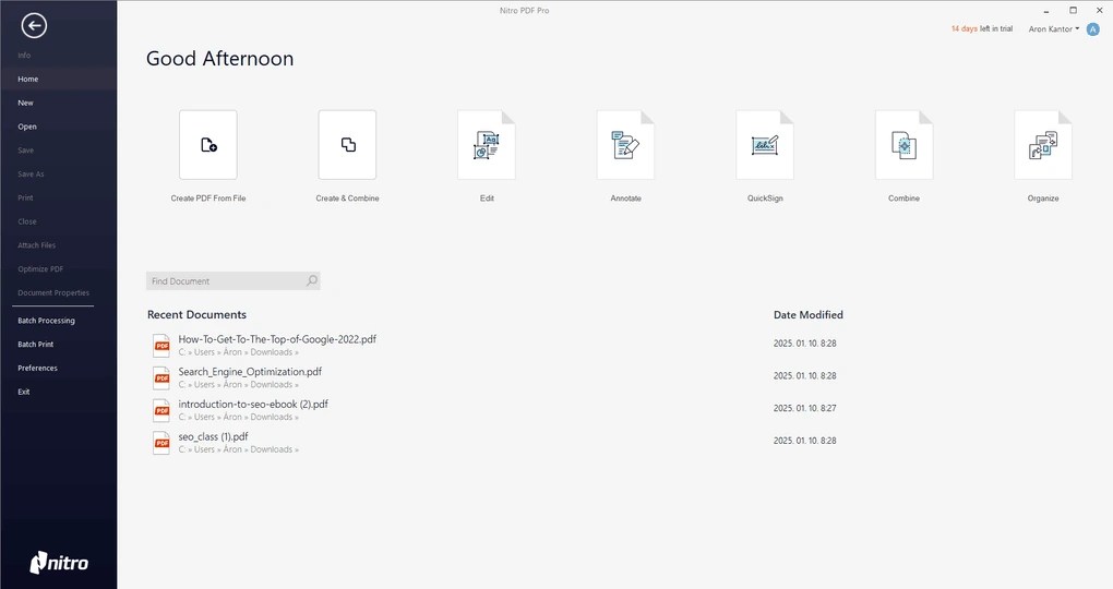 Nitro PDF user interface