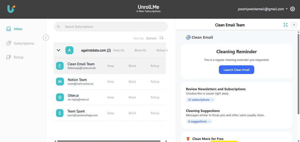 Unroll.Me user interface