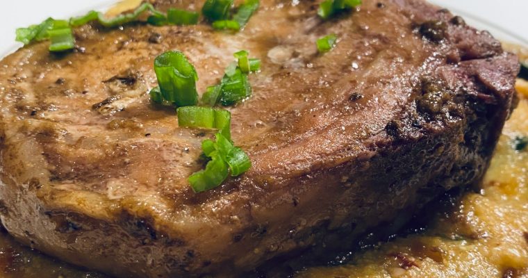 Sous Vide Pork Chops with Sun Dried Tomato Polenta