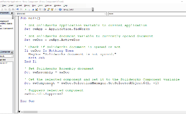 Solidworks VBA Macro - Suppress Component - The CAD Coder