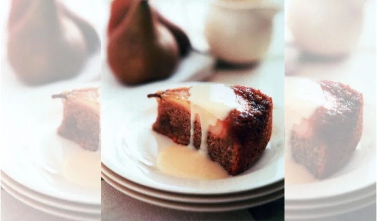 Delicious Upside Down Pear Pudding With Vanilla Custard