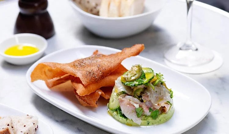 Kingfish Ceviche With Avocado, Jalapenos, Lime & Bread