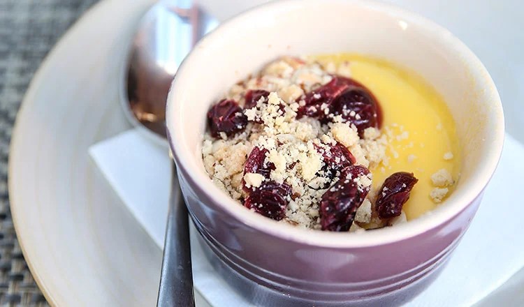 Mandarin Posset With Short Bread & Cranberry Crumble