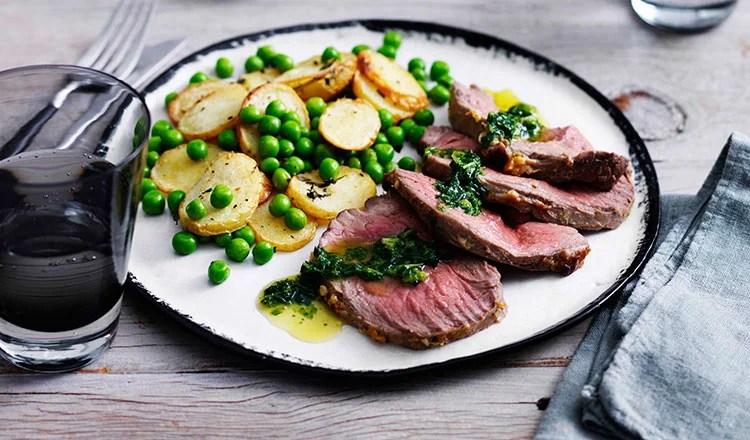 Lamb Mini-Roast With Potatoes, Peas & Mint