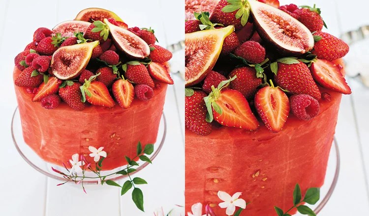 Watermelon Cake With Sweet Coconut Cream, Figs & Berries