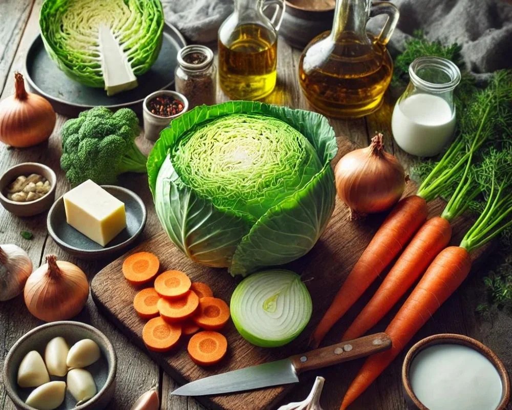 Lee Holmes' Roasted Cabbage with Carrot Puree & Herb Oil