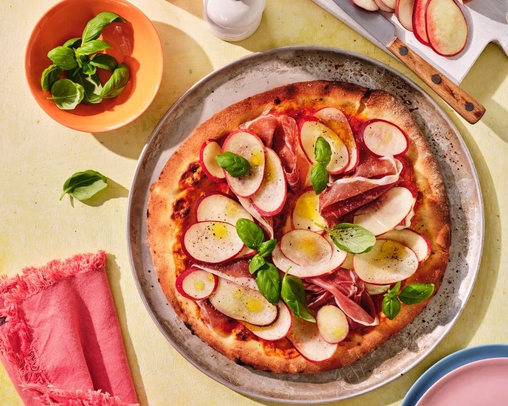 Lucy Tweed's Flat Peach and Prosciutto Pizza