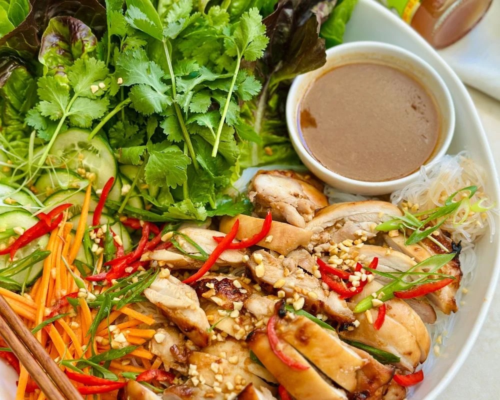 Lunar New Year recipe Chef Tom Walton Plum Chicken Vermicelli Salad Bowl