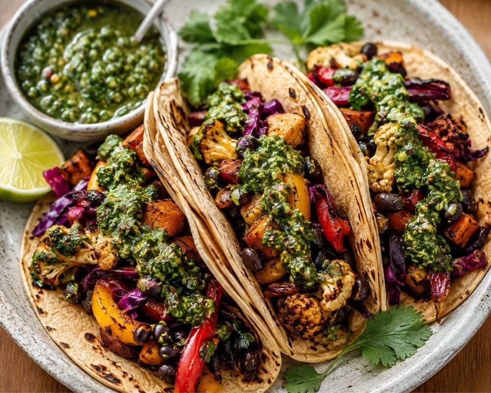 vegetarian tacos with chimichurri sauce