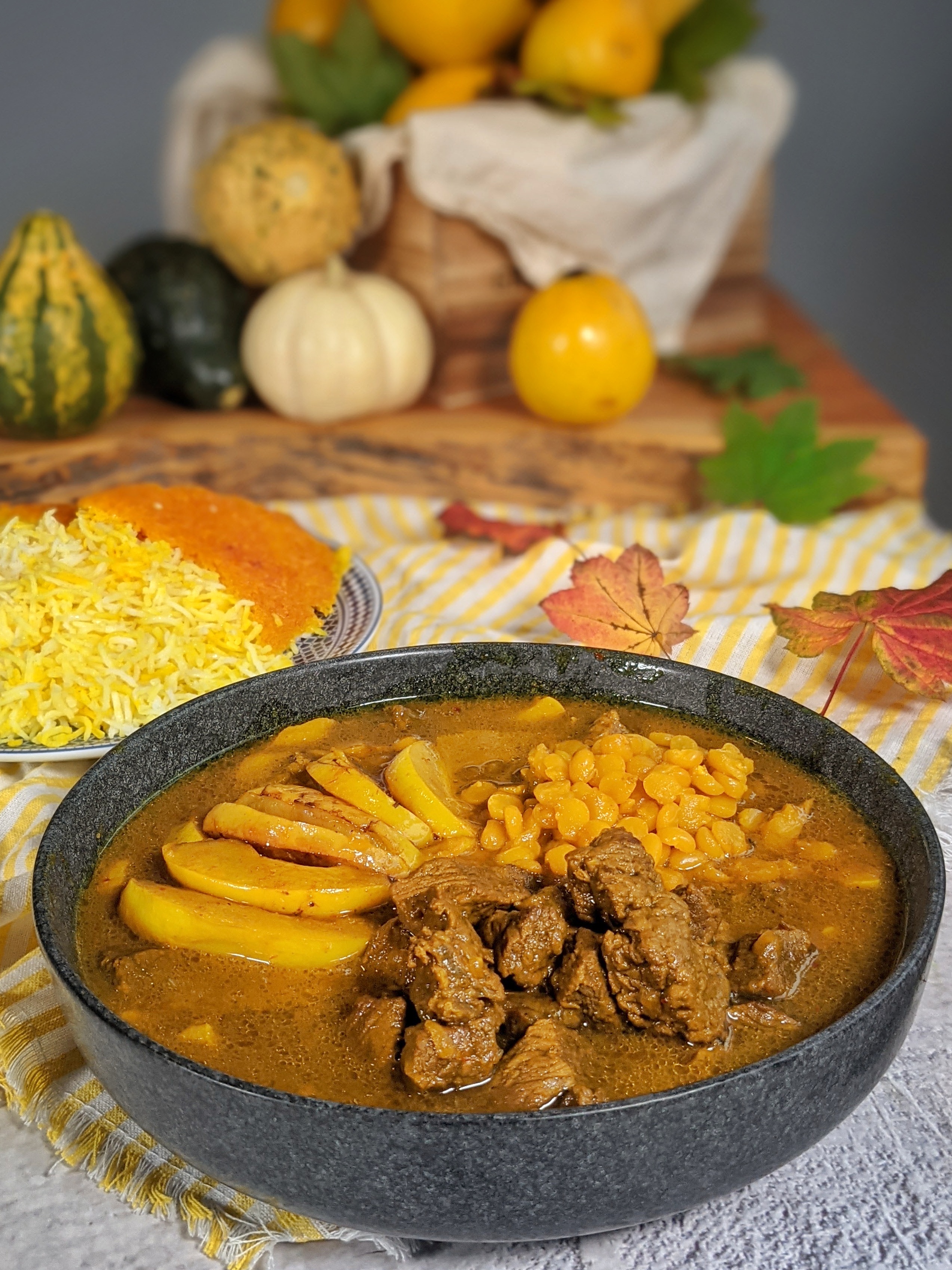 Khoresh Beh Beef and yellow split pea stew with quince The Caspian Chef