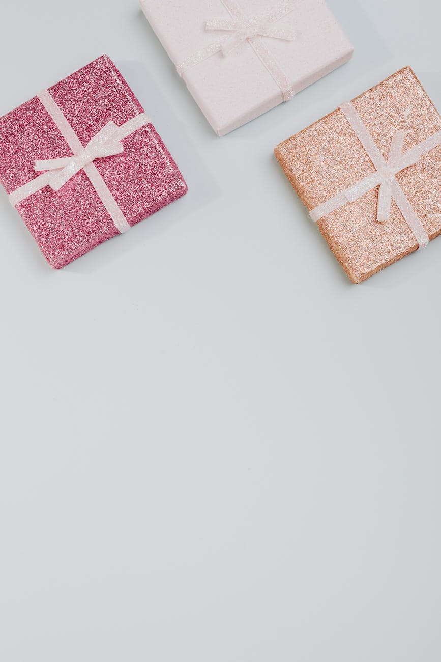 glittery gifts on a white background